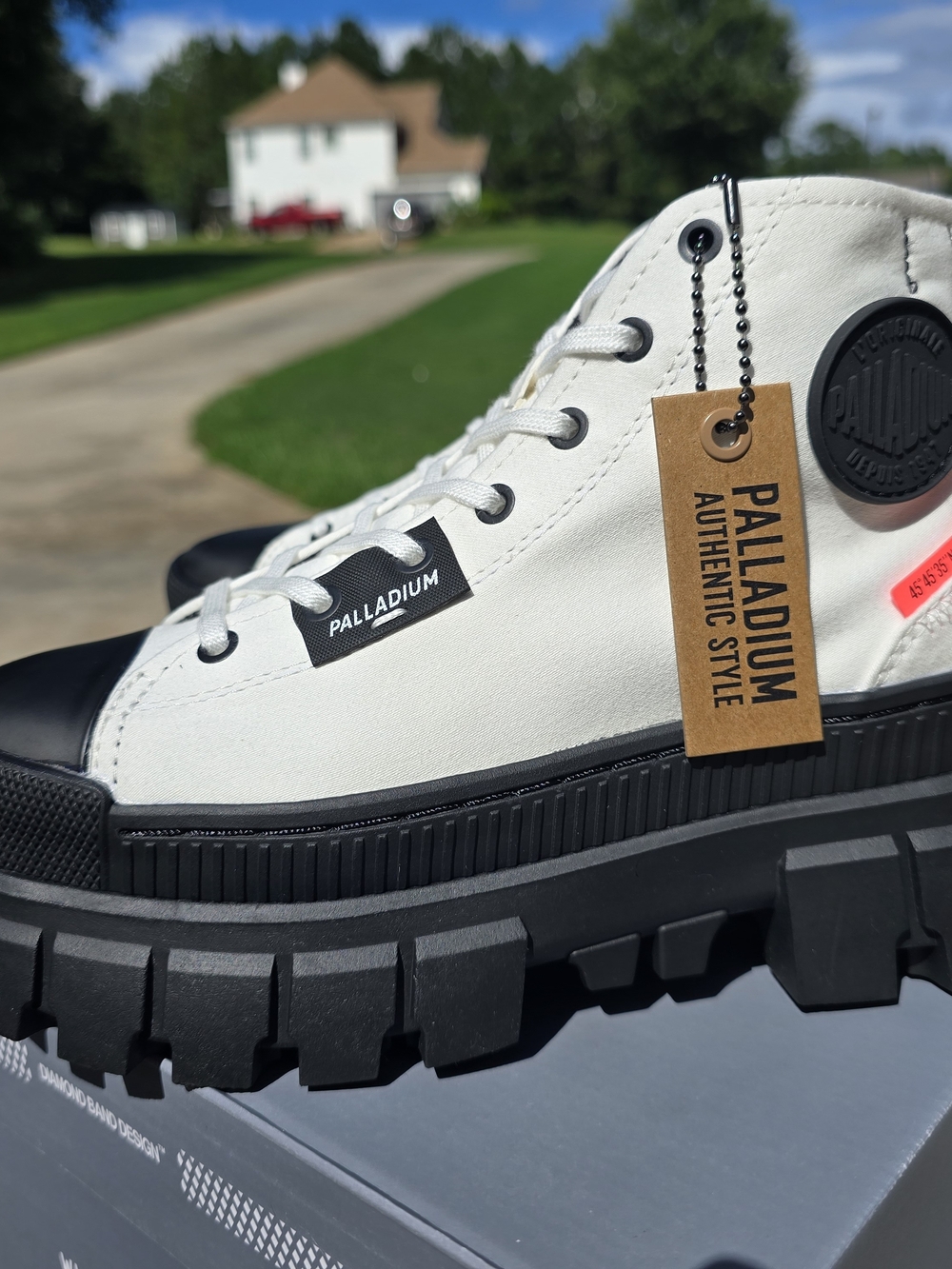 Palladium White Canvas High-Top Sneakers with Black Lug Sole